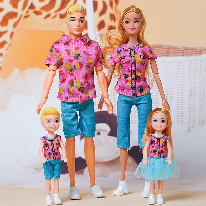 1/6 Doll Family, Set of 4 People Mom Dad Kids 30cm