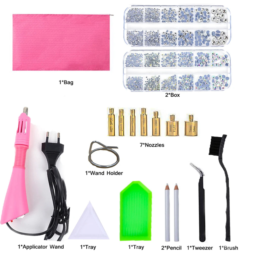 Hot Fix Rhinestone Applicator Wand Setter Tool set ,Tweezers & Brush Kit & Glass Crystal Rhinestones