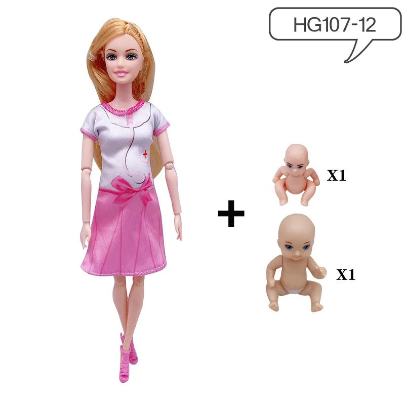 Movable Joints Pregnant Dolls Mom With 2 Babies  11.8''/30cm