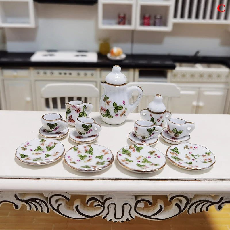 1Set Ceramic Miniature Porcelain Tea Cup Set 1:6