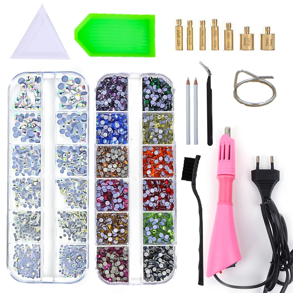 Hot Fix Rhinestone Applicator Wand Setter Tool set ,Tweezers & Brush Kit & Glass Crystal Rhinestones