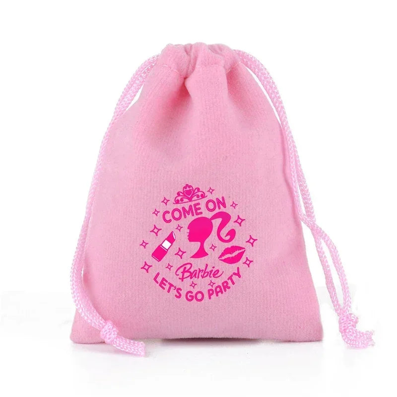 Barbies Drawstring Pocket Pink Plush Soft Storage Bags