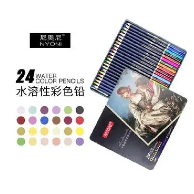 NYONI Watercolor Pencil 12/24/36/48/72/100 Water Soluble Vibrant Colored Pencils Tin Box