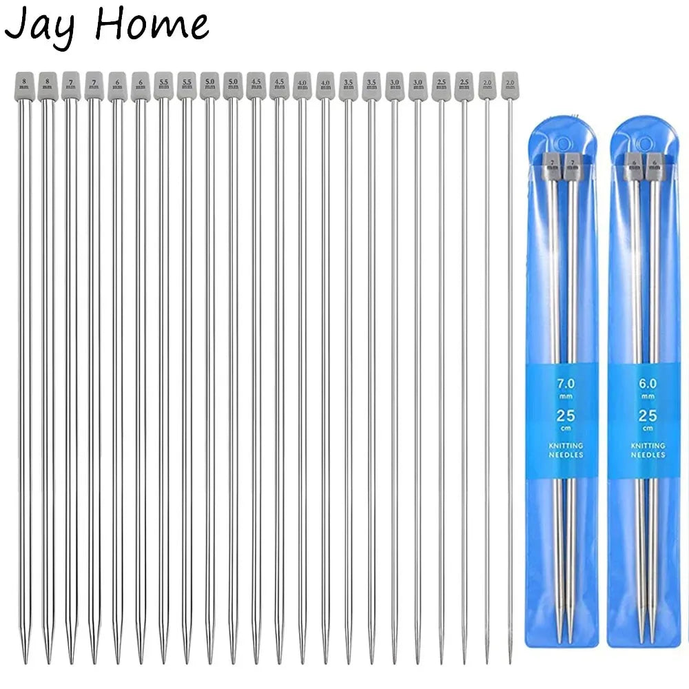 22Pcs Stainless Steel Knitting Needles 2 mm-8 mm