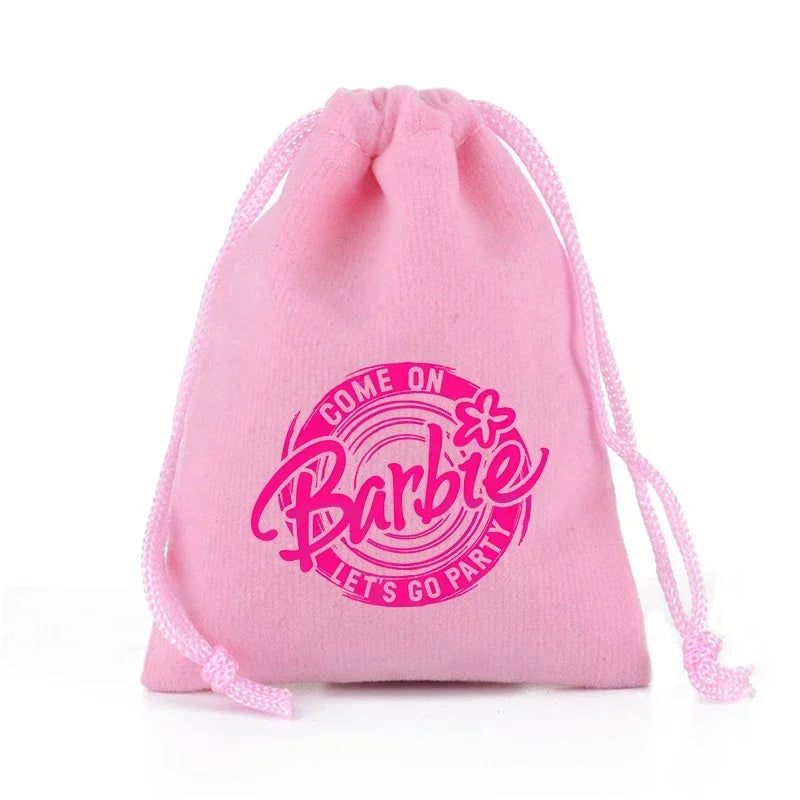 Barbies Drawstring Pocket Pink Plush Soft Storage Bags