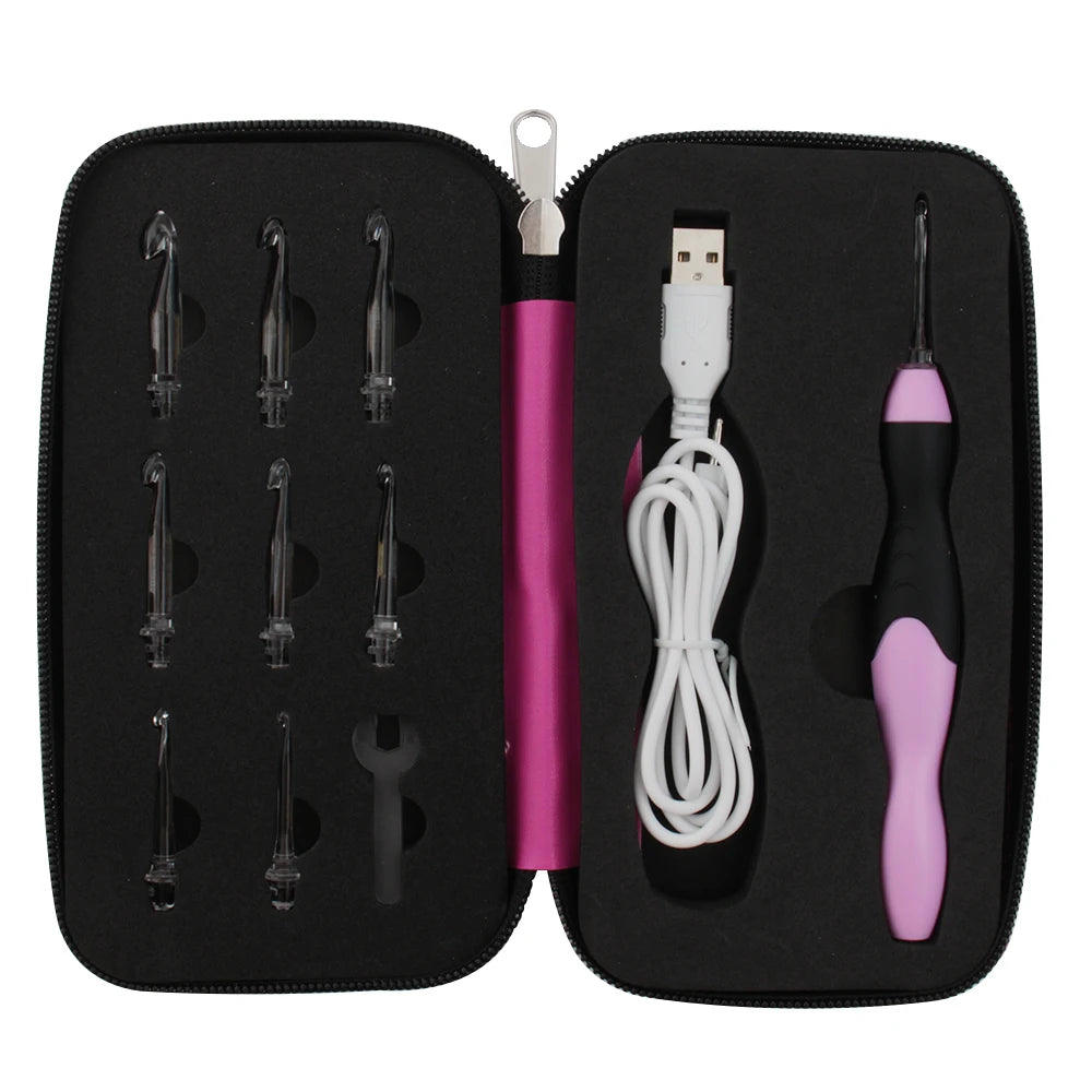 9-In-1 Luminous Led Needle Usb Crochet Hooks Set