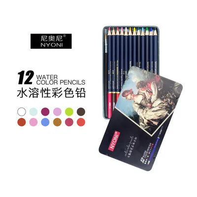 NYONI Watercolor Pencil 12/24/36/48/72/100 Water Soluble Vibrant Colored Pencils Tin Box