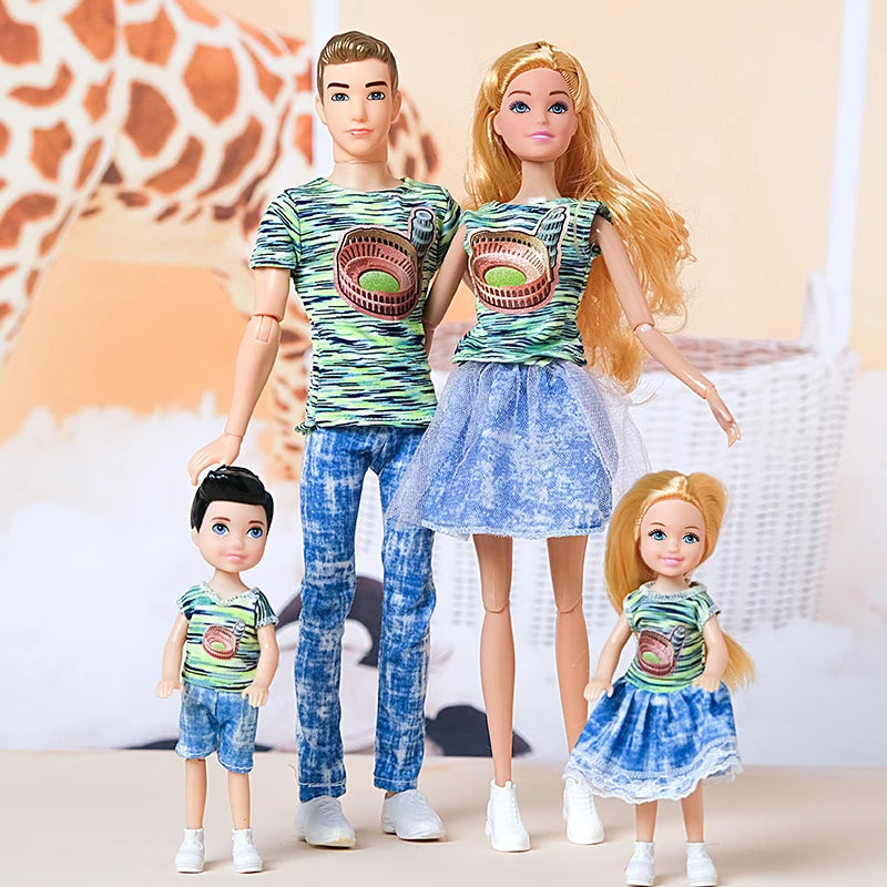 1/6 Doll Family, Set of 4 People Mom Dad Kids 30cm