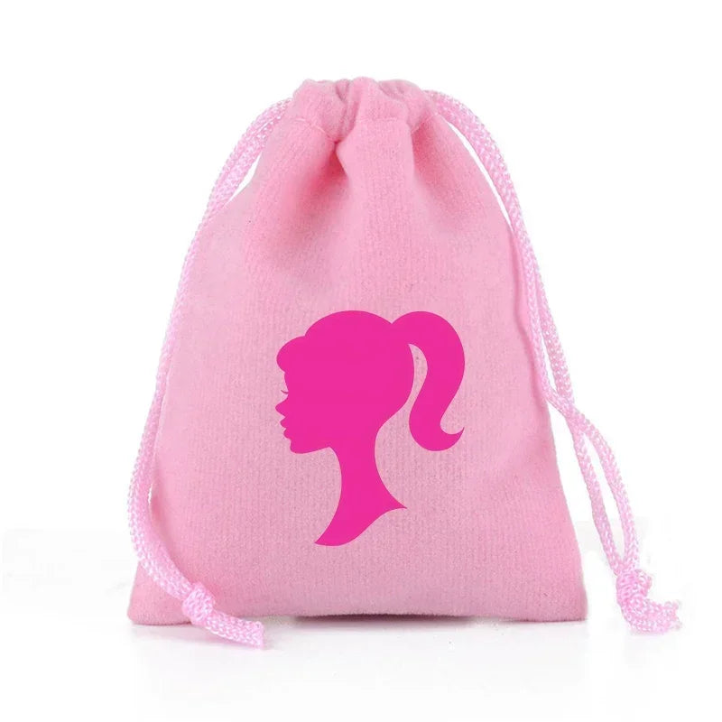 Barbies Drawstring Pocket Pink Plush Soft Storage Bags