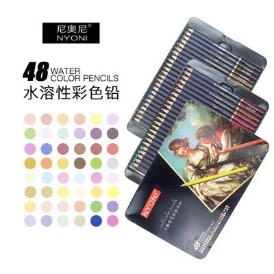 NYONI Watercolor Pencil 12/24/36/48/72/100 Water Soluble Vibrant Colored Pencils Tin Box