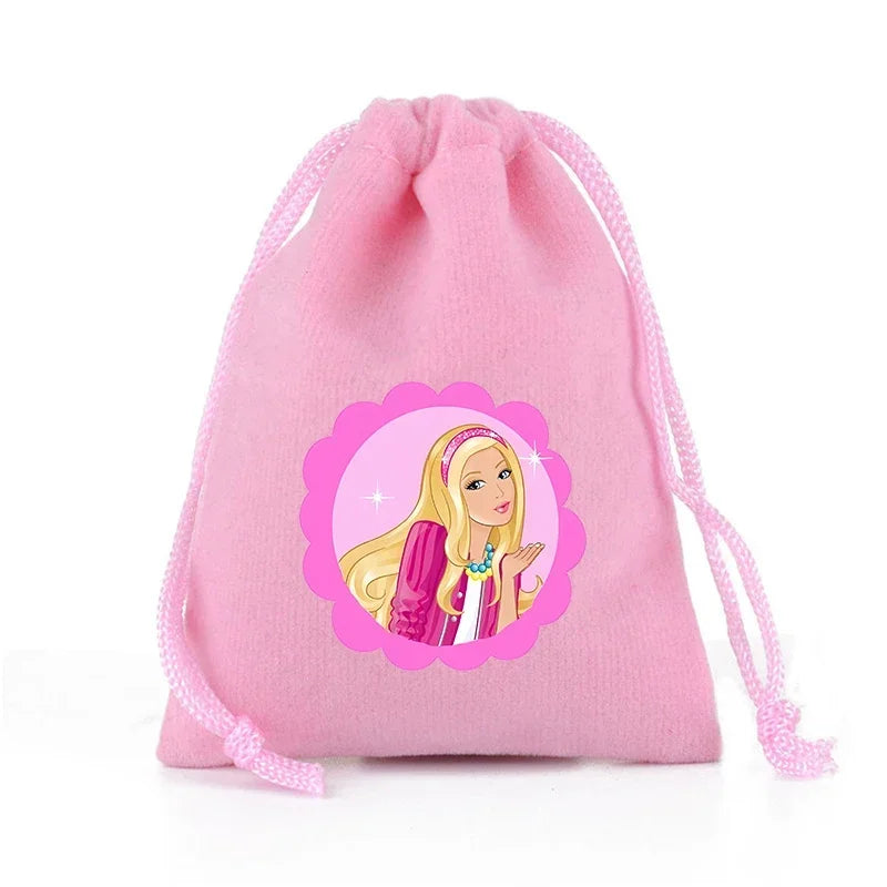 Barbies Drawstring Pocket Pink Plush Soft Storage Bags