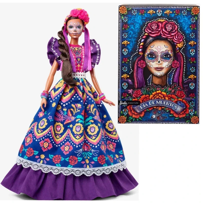 Original Mattel Barbie Doll Gold Label 2022 Día De Muertos Santos X Ken Articulated Doll Christmas Gift for Collectors in Box